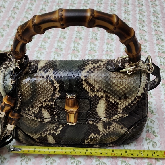 Gucci 💎 Python Snakeskin Bamboo handle Bag Additional Pics / Measurement - Picture 1 of 5
